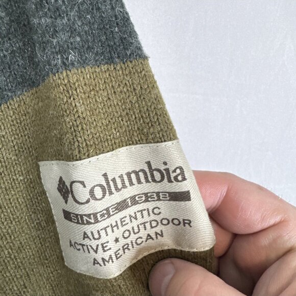 Columbia Wool Cotton Blend Crewneck Sweater Green Olive Stripe Men’s XL - Picture 2 of 6